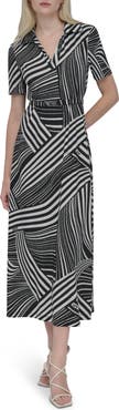 DKNY Short Sleeve Belted Maxi Dress
