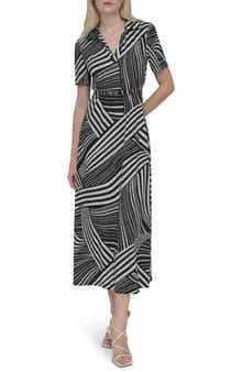 DKNY Short Sleeve Belted Maxi Dress