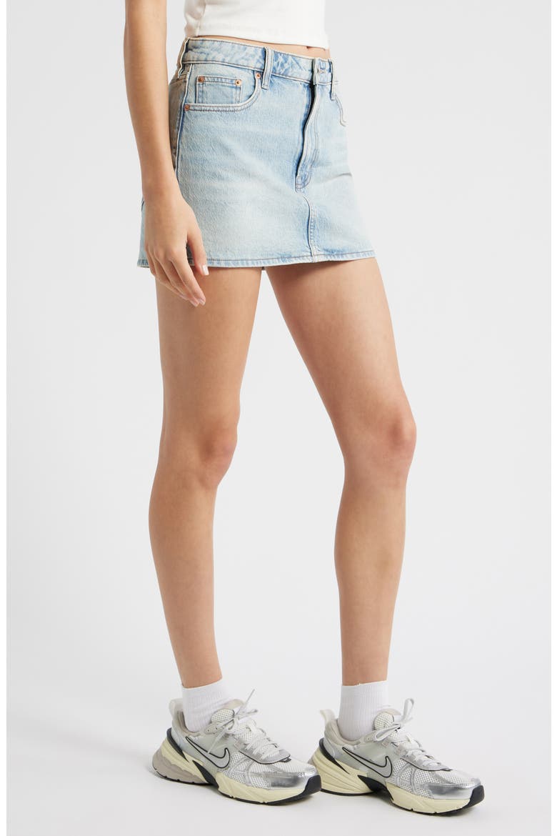 Chaya Mid Rise Denim Miniskirt, Alternate, color, LIGHT INDIGO