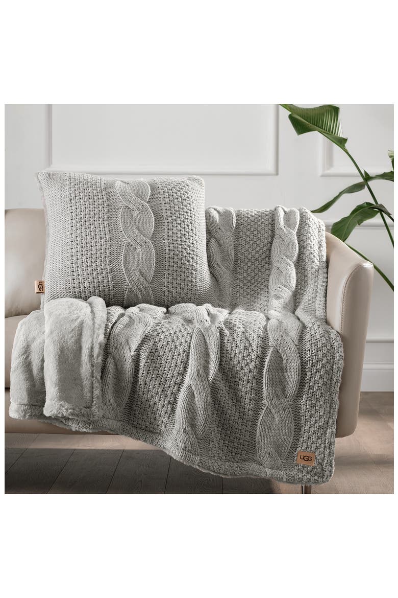 Erie Cable & Plush Reversible Throw Blanket, Alternate, color, SEAL