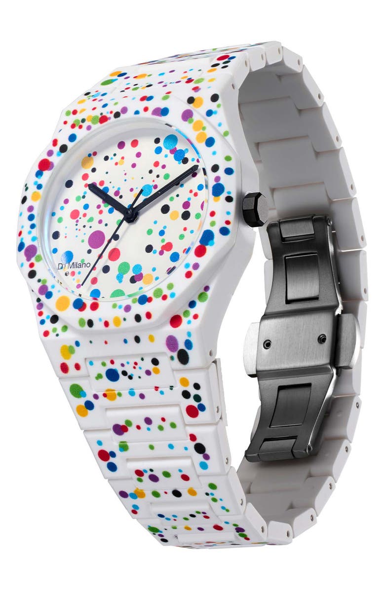 D1 Milano Dot 02 Polycarbon Bracelet Watch, 37mm, Alternate, color, White