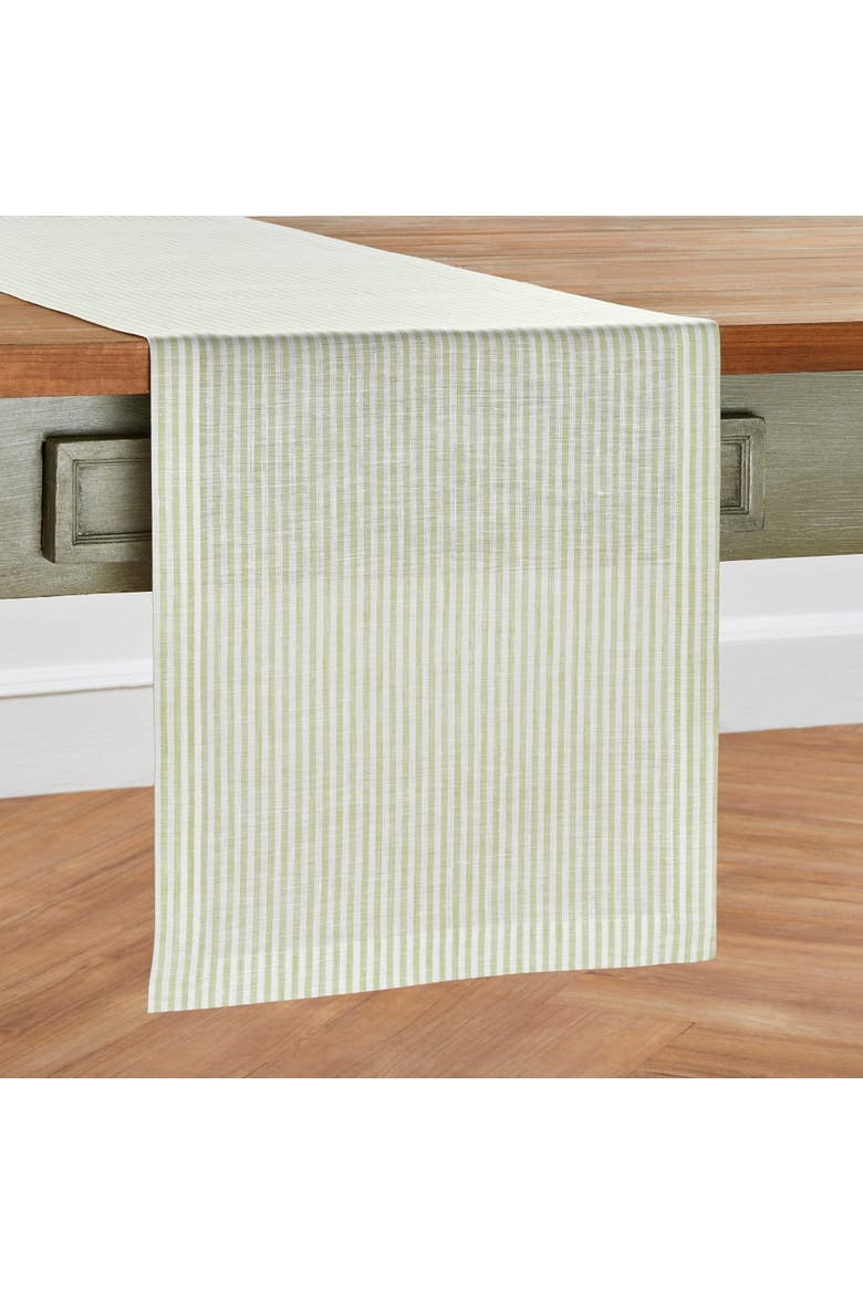 Narrow Stripe Linen Table Runner, Alternate, color, Sage and White