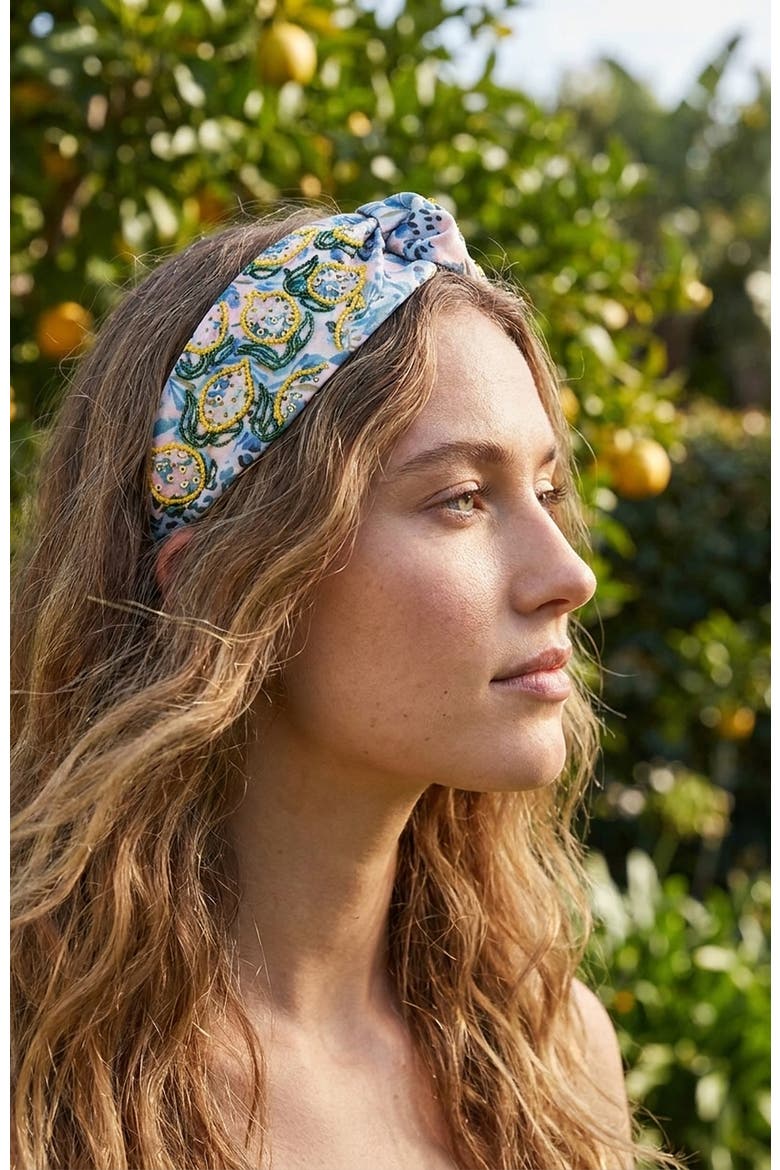 Limoncello Embellished Knotted Headband - Blue, Alternate, color, Blue
