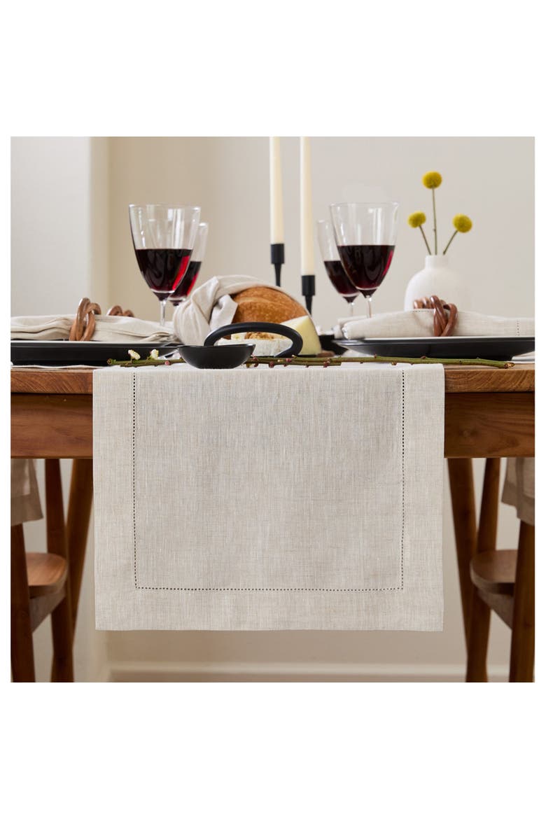 Linen Table Runner - Classic Hemstitch, Alternate, color, Light Natural