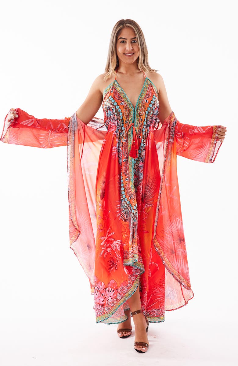 RANEES Bright Orange Tropical Duster, Alternate, color, Orange