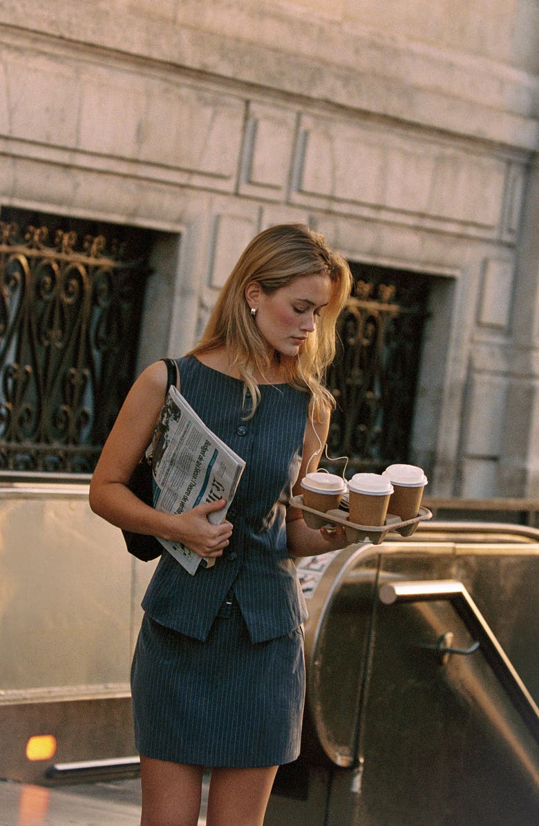 French Connection Minka Belted Pinstripe Miniskirt, Alternate, color, 