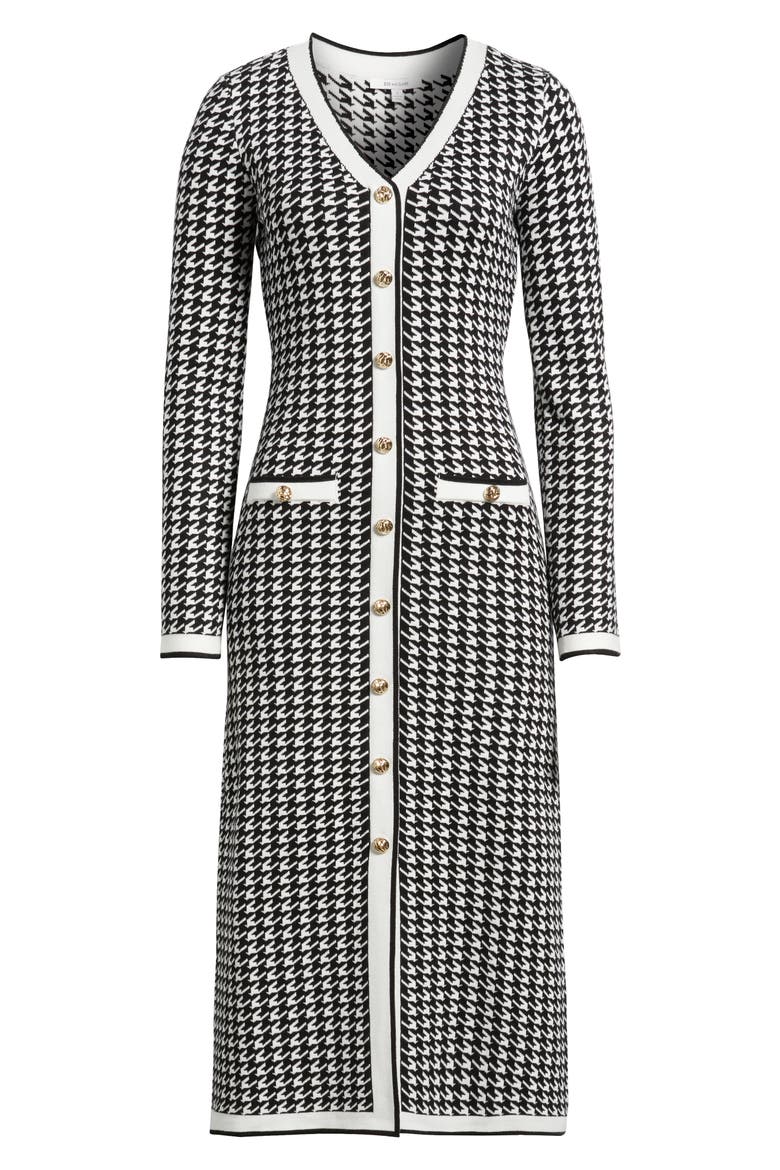 Houndstooth Long Sleeve Sweater Dress, Alternate, color, BLACK/ WHITE