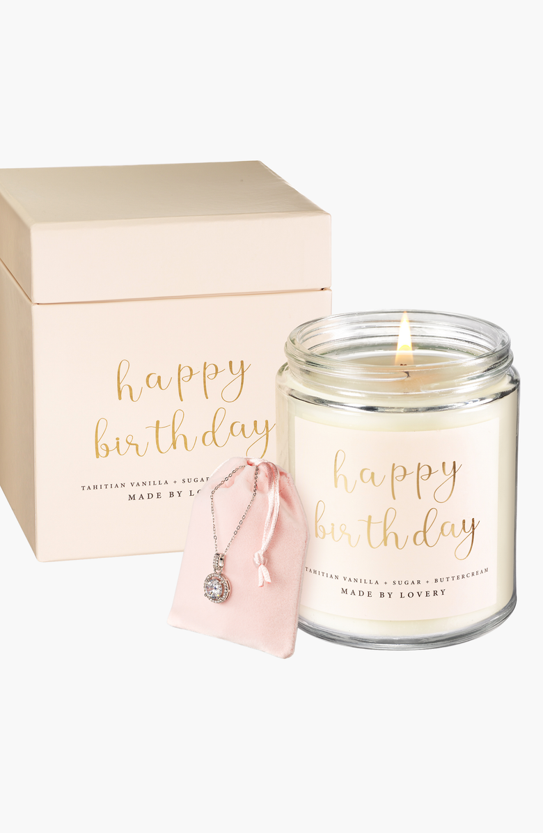 Lovery 4-Piece Birthday Gift Set with Candle, Necklace, Pendant & Jewelry Pouch, Main, color, Light Pink