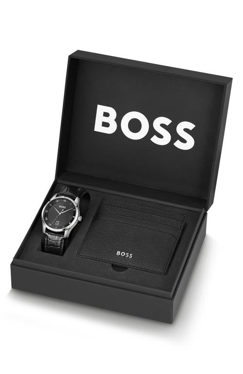 Hugo Boss Men Principle Quartz Basic Calendar Black Leather Watch 41mm In Black