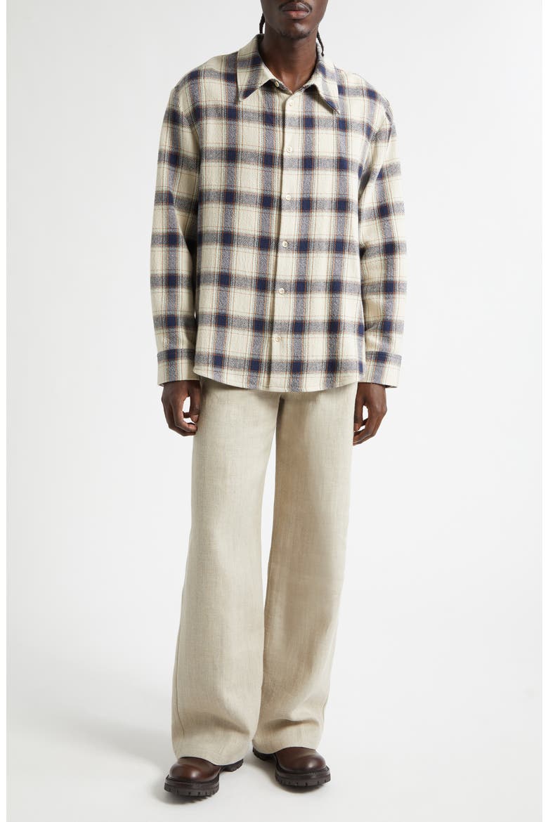 Wes Plaid Cotton Flannel Button-Up Shirt, Alternate, color, NAVY TABLECLOTH CHECK