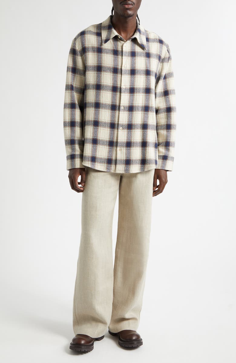 Séfr Wes Plaid Cotton Flannel Button-Up Shirt, Alternate, color, Navy Tablecloth Check