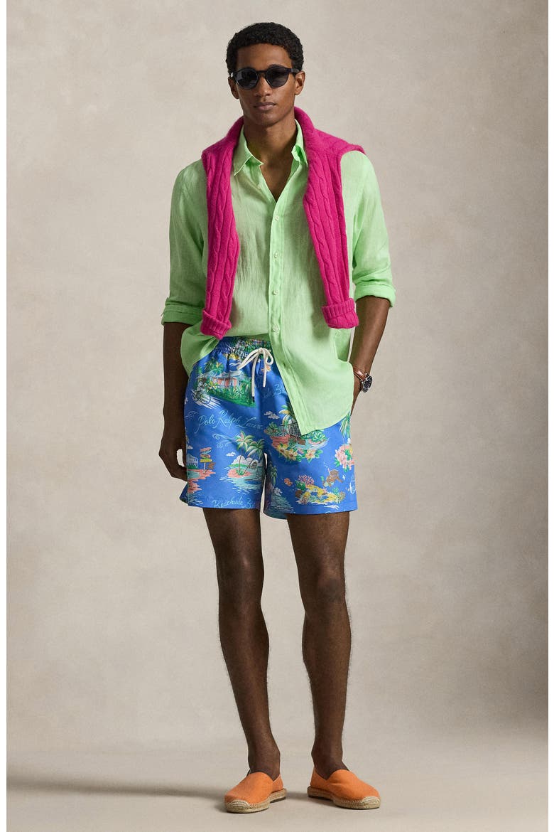 Traveler Classic Polo Bear Print Swim Trunks, Alternate, color, BAHAMAS BEAR