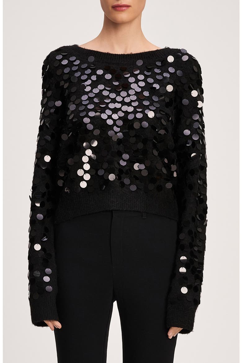 Briana Paillette Pullover Sweater, Main, color, BLACK