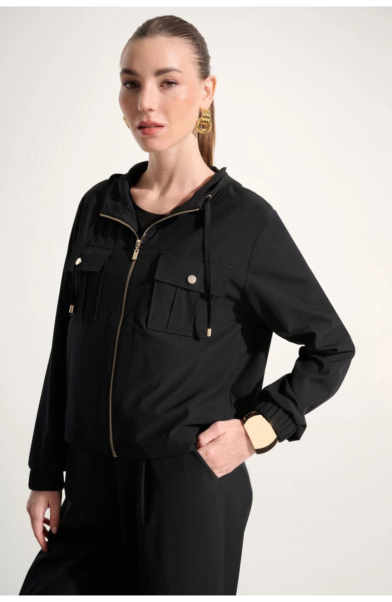JOSEPH RIBKOFF Stretch Woven Hooded Boxy Utility Jacket, Main, color, Black