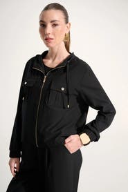 Joseph Ribkoff Stretch Woven Hooded Boxy Utility Jacket