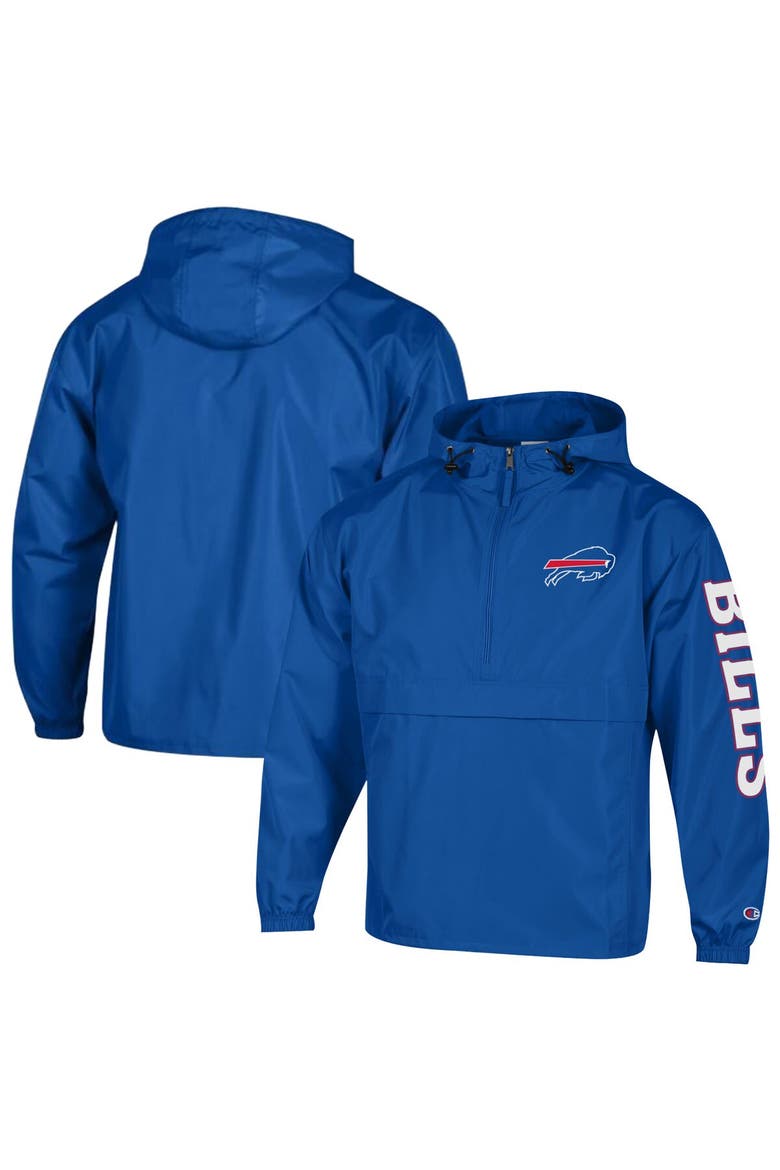 Men's Champion Royal Buffalo Bills Packable Hooded Windbreaker Half-Zip Jacket, Main, color, Royal