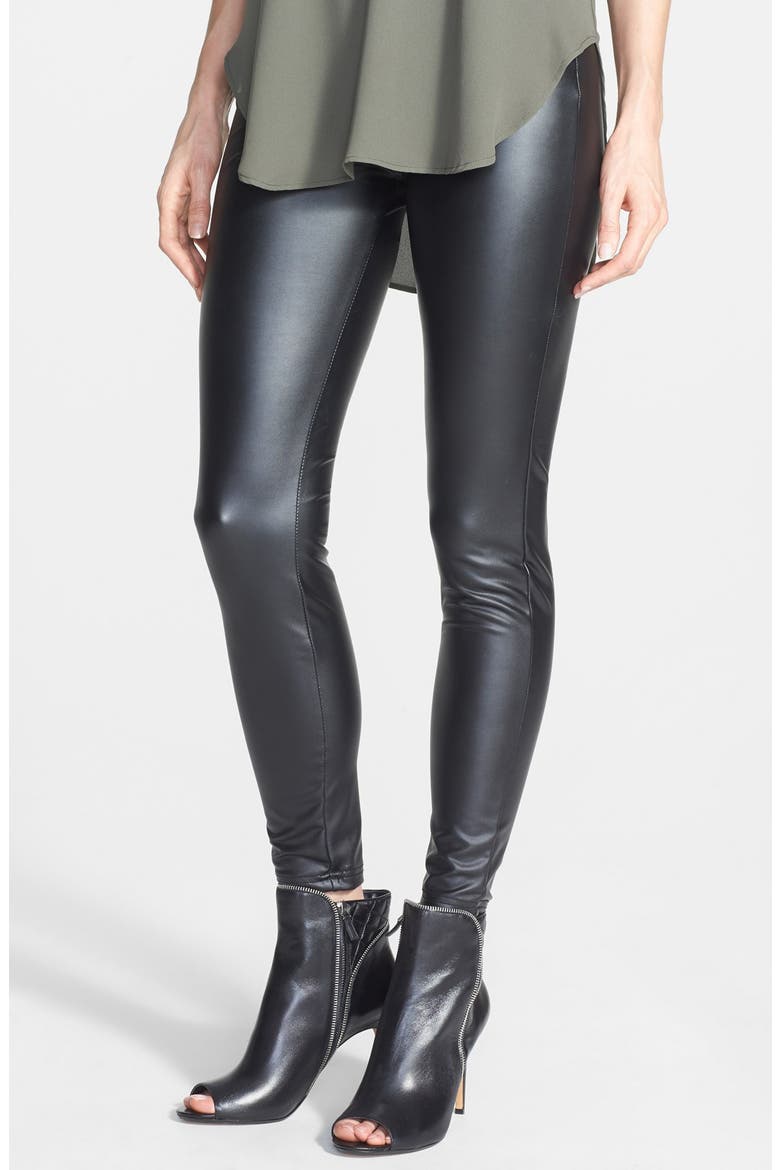 'Leatherette' Leggings, Main, color, BLACK