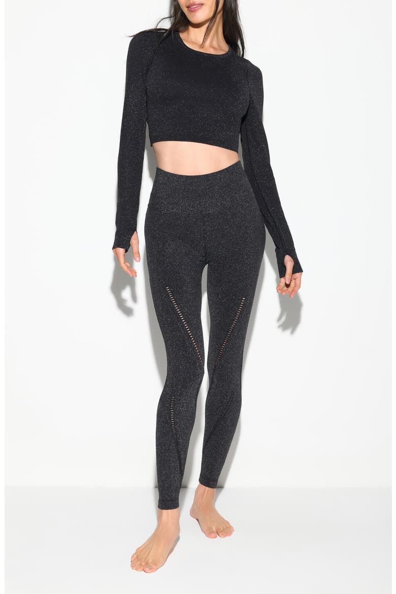 Liberty Shimmer Long Sleeve Crop Top, Alternate, color, BLACK