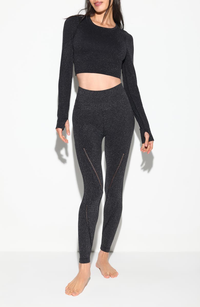 Spiritual Gangster Liberty Shimmer Long Sleeve Crop Top, Alternate, color, Black