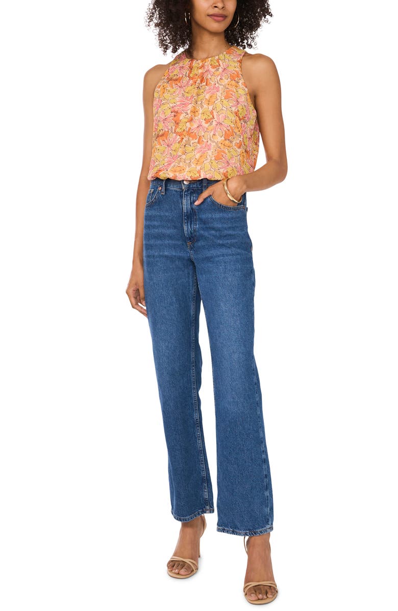 Vince Camuto Floral Shirred Neck Sleeveless Chiffon Top, Alternate, color, 