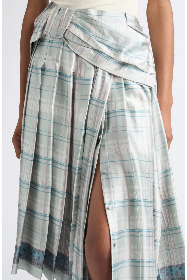 Icony Plaid Bow Pleated Silk Skirt, Alternate, color, AQUA BLUE