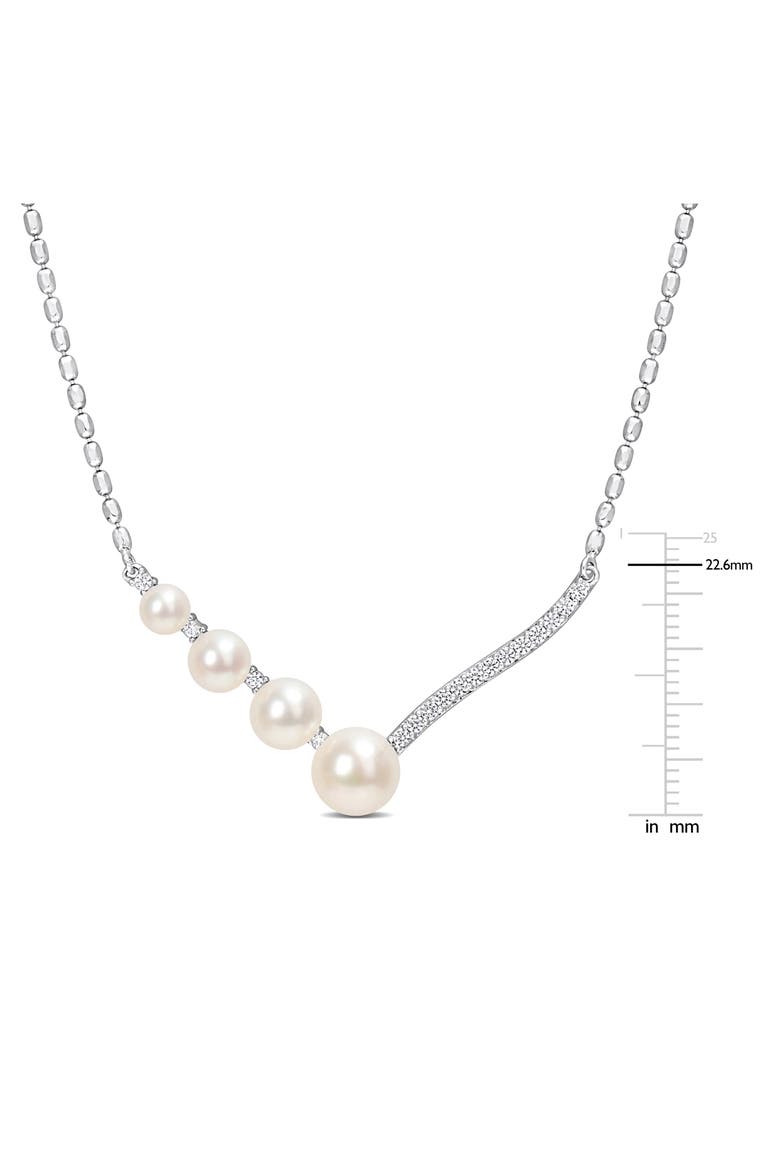 14K White Gold & Sterling Silver 7–7.5mm Cultured Freshwater Pearl & Lab Created White Sapphire Necklace, Alternate, color, WHITE/ SILVER