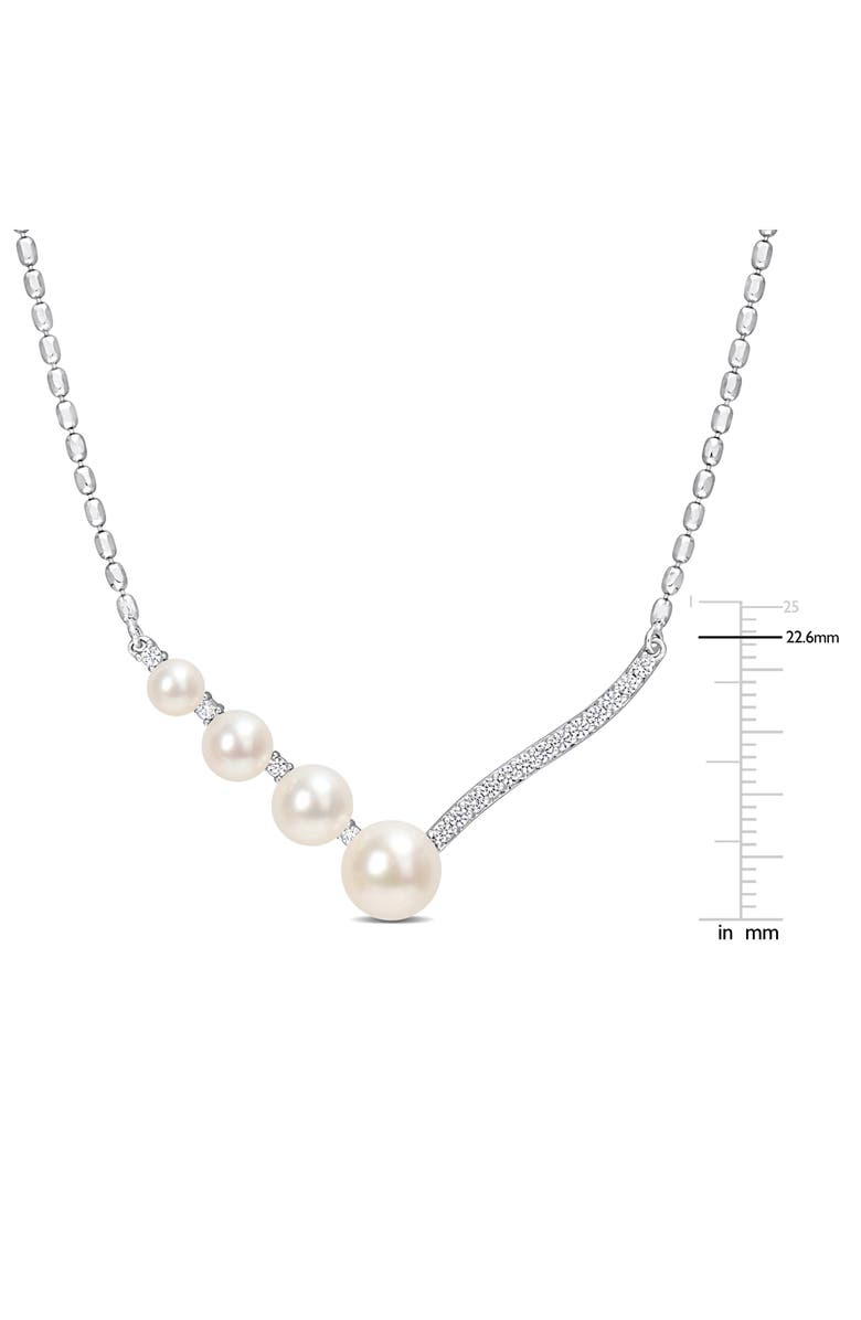 DELMAR 14K White Gold & Sterling Silver 7–7.5mm Cultured Freshwater Pearl & Lab Created White Sapphire Necklace, Alternate, color, White/ Silver