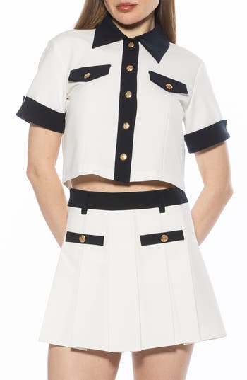 Alexia Admor Emery Collared Button-up Shirt In Ivory