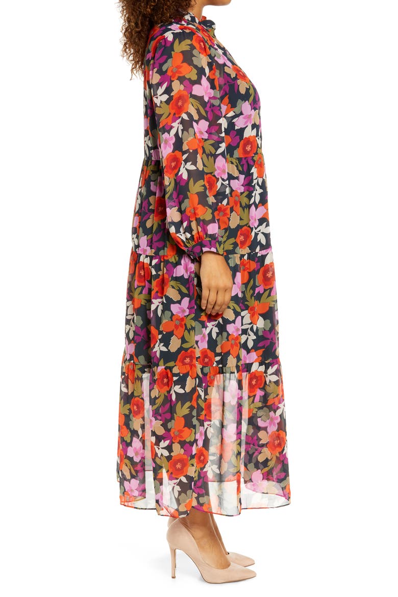 Bold Floral Long Sleeve Shirtdress, Alternate, color, DEEP NAVY/ FLAME