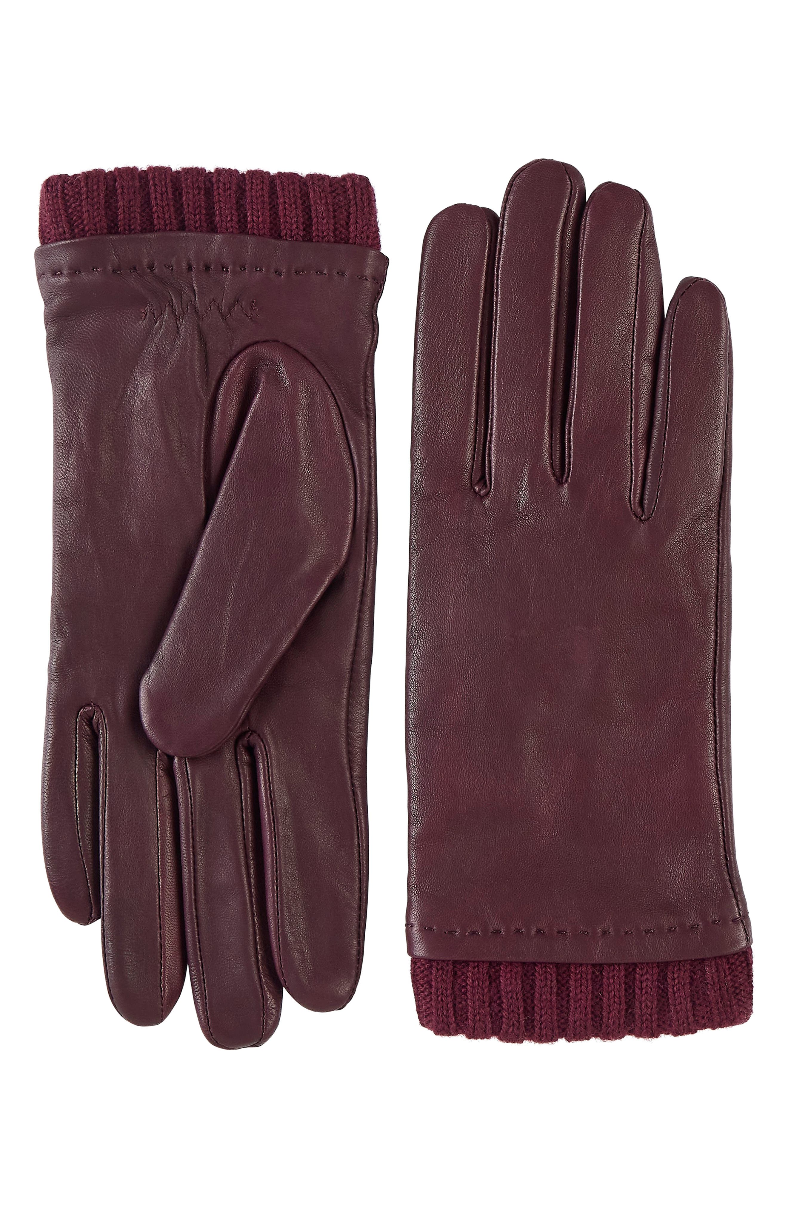 Ribbed Cuff Leather Gloves