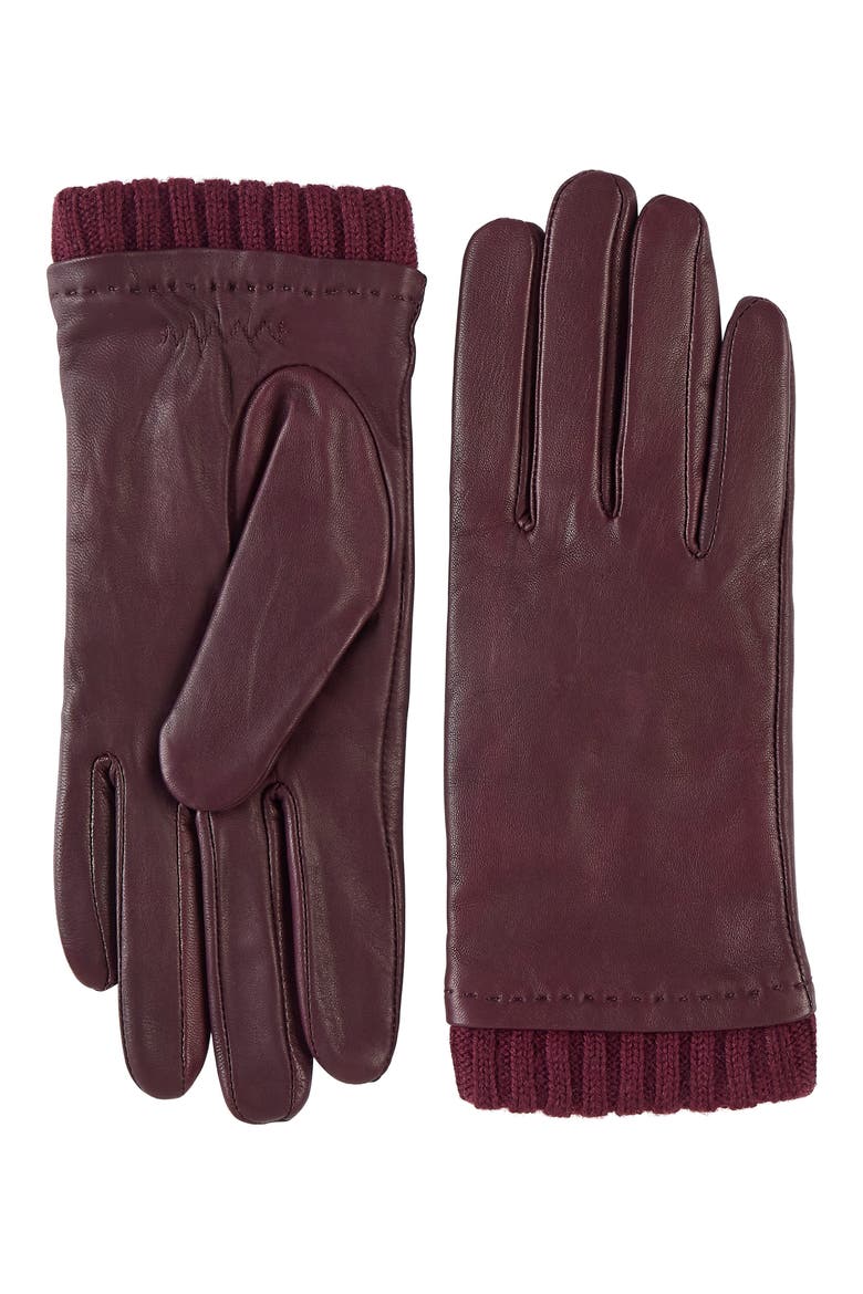 Ribbed Cuff Leather Gloves, Main, color, FIG