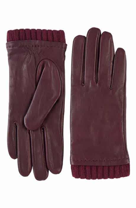 Ribbed Cuff Leather Gloves