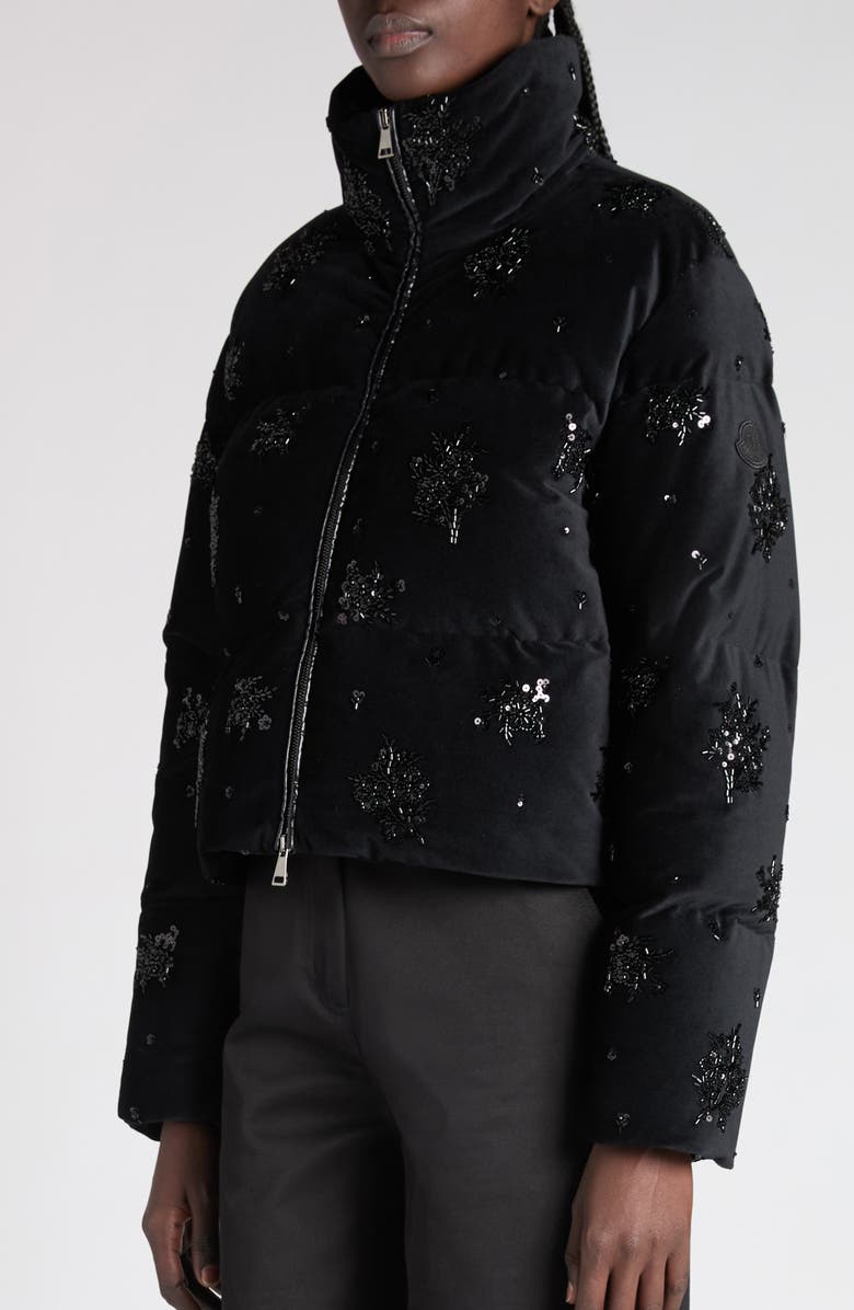 Moncler Nelles Embellished Down Jacket, Alternate, color, Black