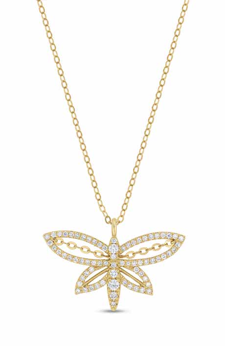 Kiera 18k Gold Diamond Dragonfly Necklace