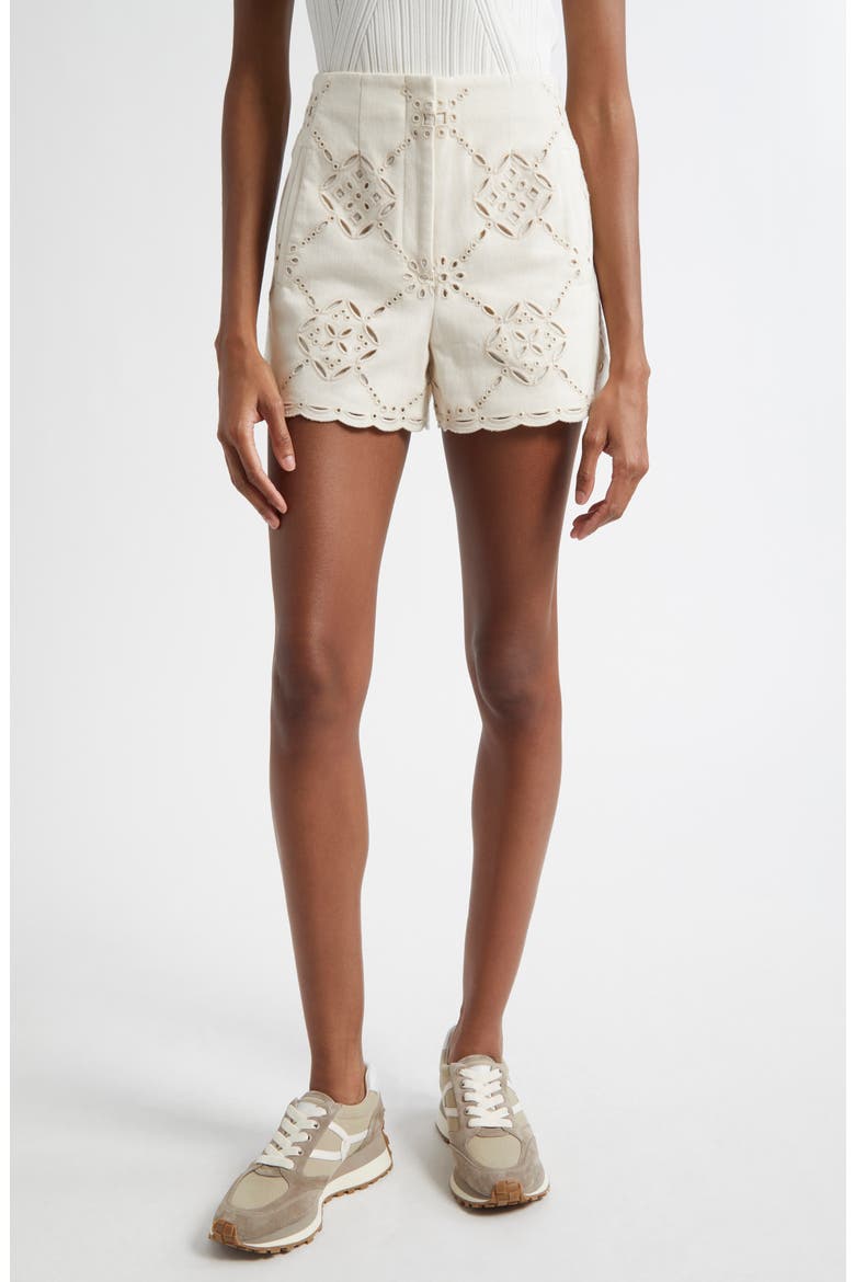 Jazmin High Waist Eyelet Embroidered Shorts, Main, color, ECRU