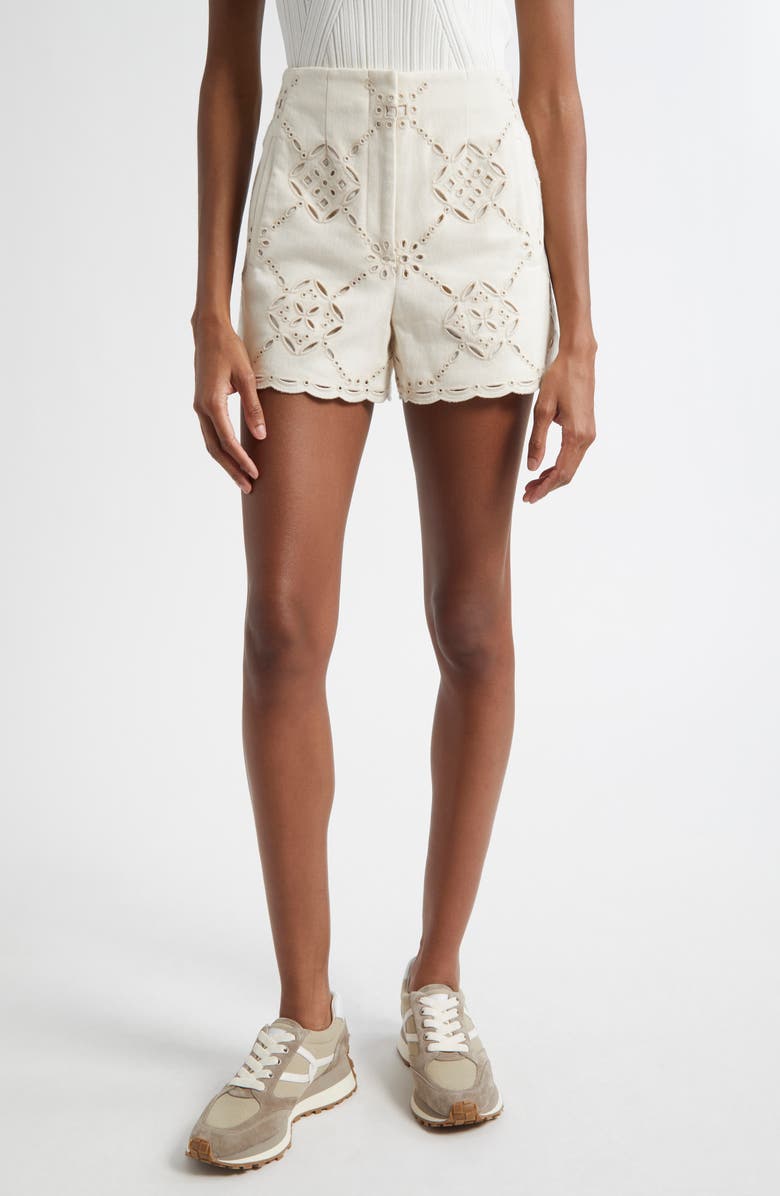 Veronica Beard Jazmin High Waist Eyelet Embroidered Shorts, Main, color,