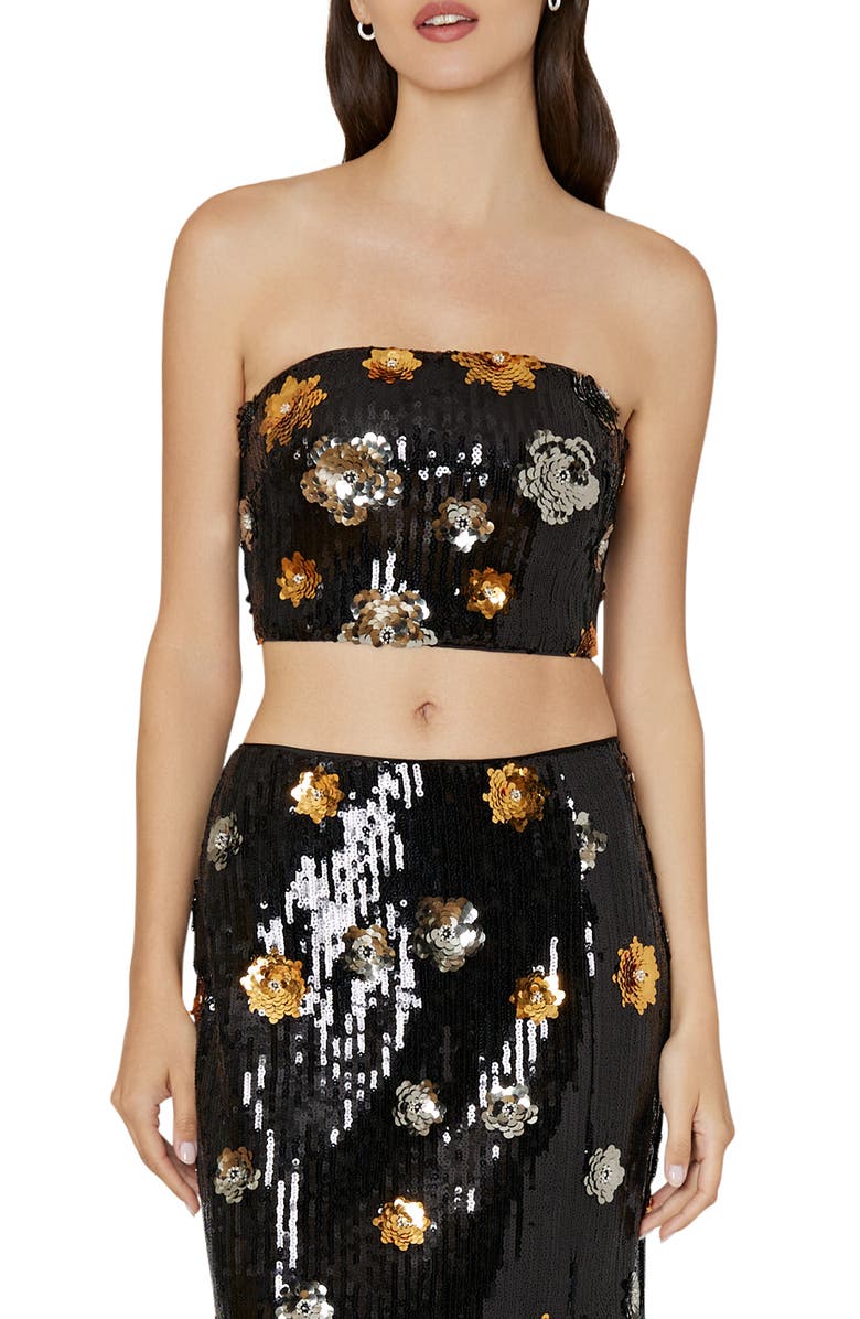 Milly 3D Floral Sequin Strapless Top | Nordstrom