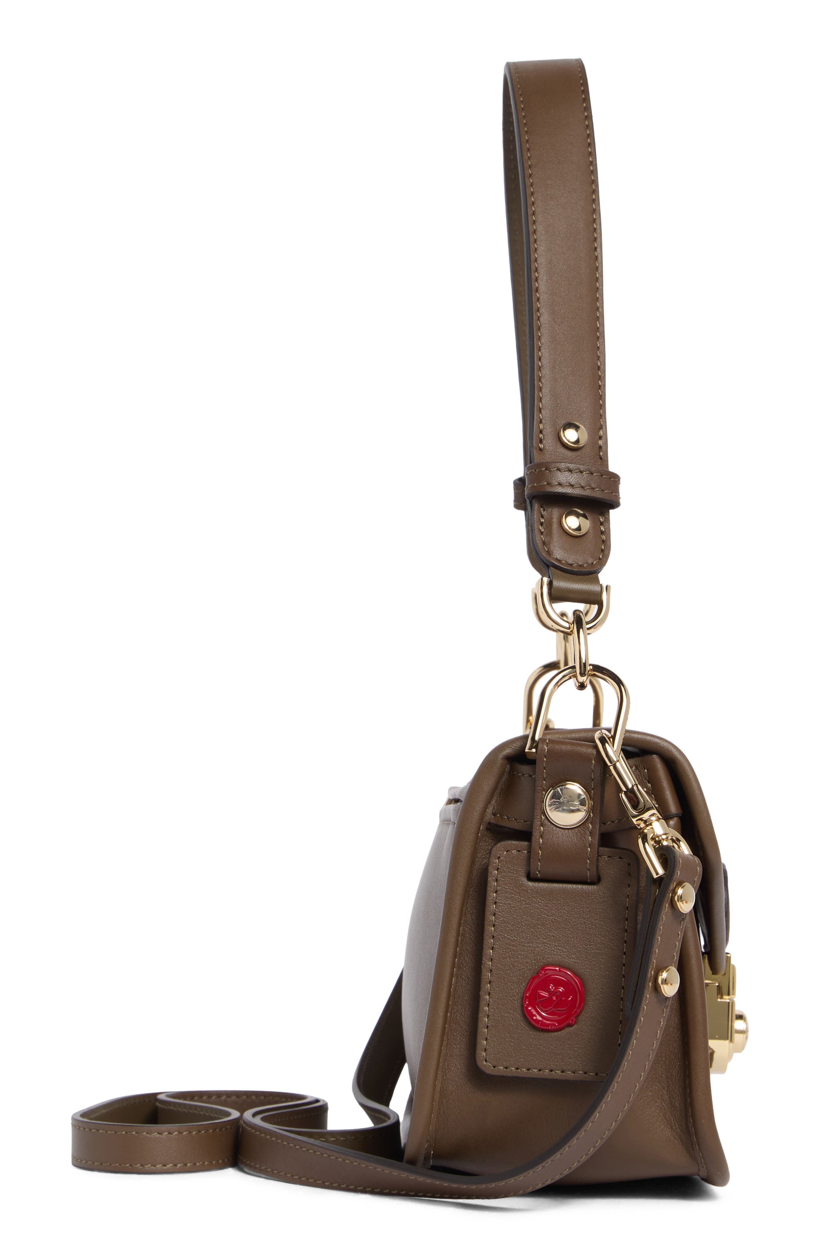 Longchamp Mademoiselle Calfskin Leather Shoulder Bag, Alternate, color, Khaki