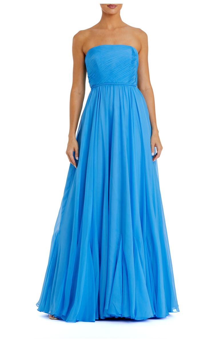 Mac Duggal Strapless Chiffon Gown With Braided Belt, Main, color, Turquoise