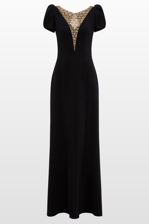 Empress puff-sleeve crystal-embellished maxi dress
