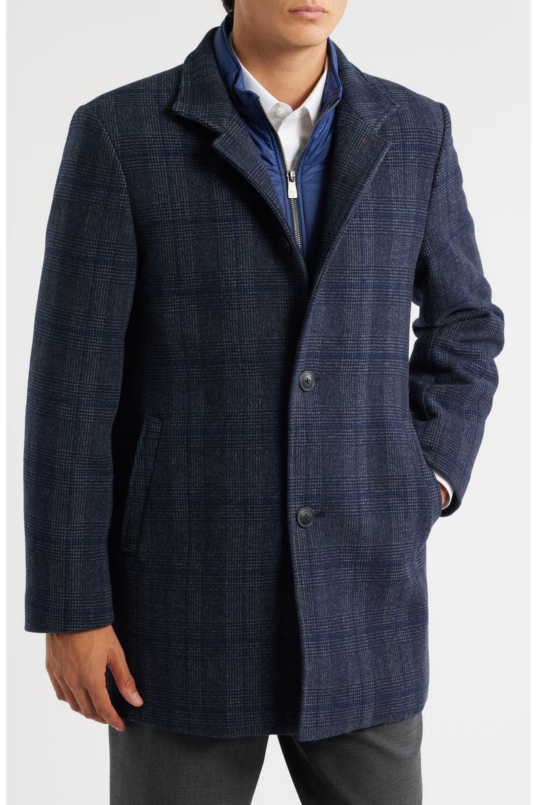 Mason Plaid Wool Blend Overcoat with Quilted Bib, Alternate, color, NAVY PLAID