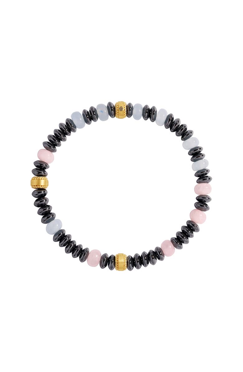 Karma and Luck Tranquil Essence Hematite Rose Quartz Aquamarine Bracelet, Main, color, Grey/Multicolor