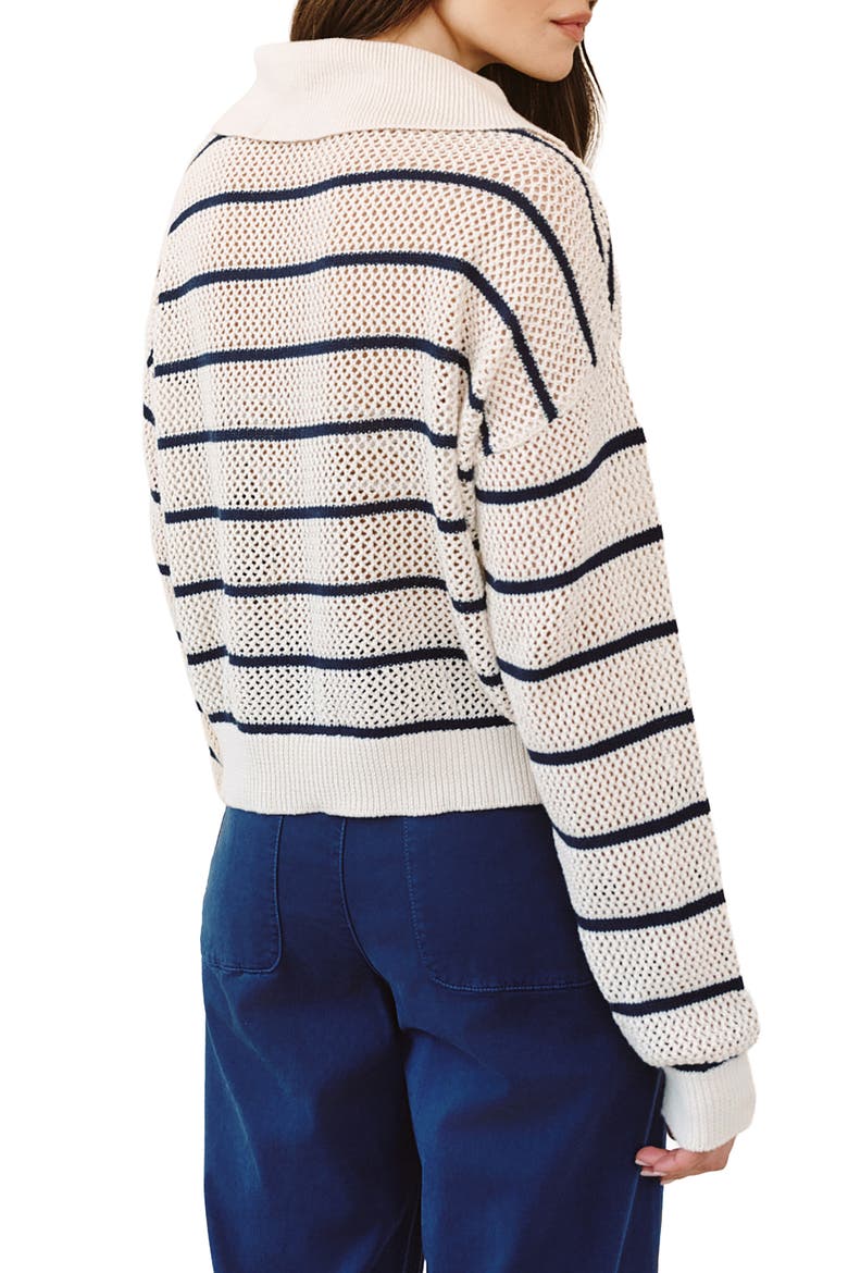Tassel Tie Cotton Mesh Stitch Sweater, Alternate, color, INK STRIPE