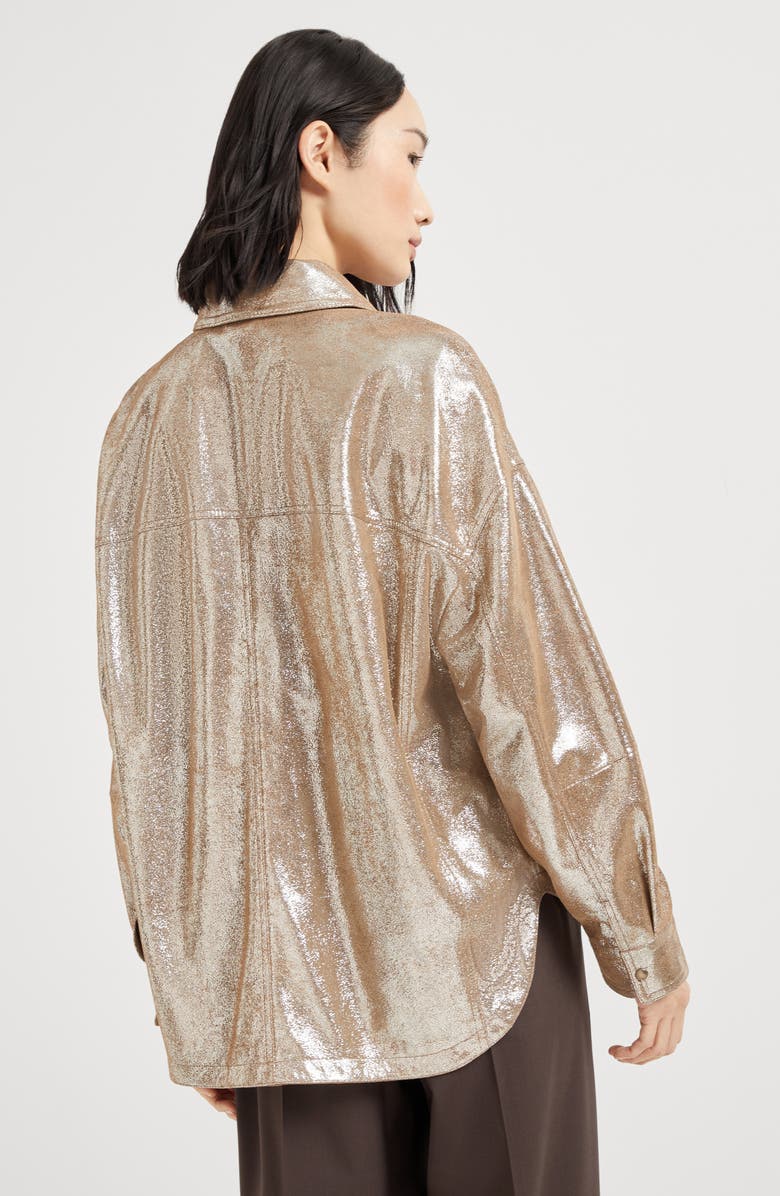 Brunello Cucinelli Lamé nappa shirt, Alternate, color, Silver