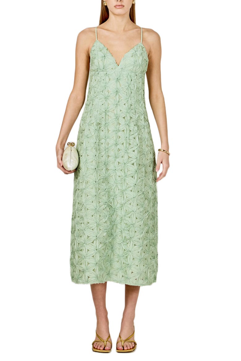 Textured Floral Midi Dress, Main, color, SAGE