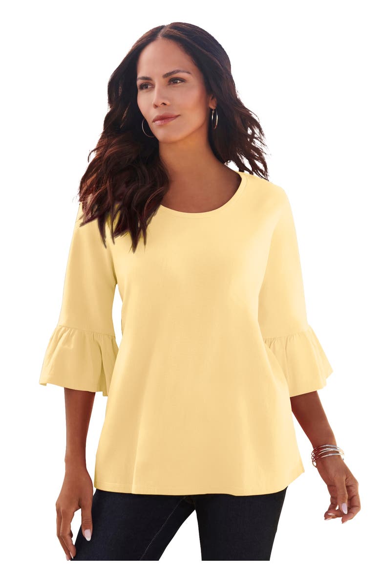 Plus Size Cotton Ultimate Bell Sleeve Tee, Main, color, BANANA