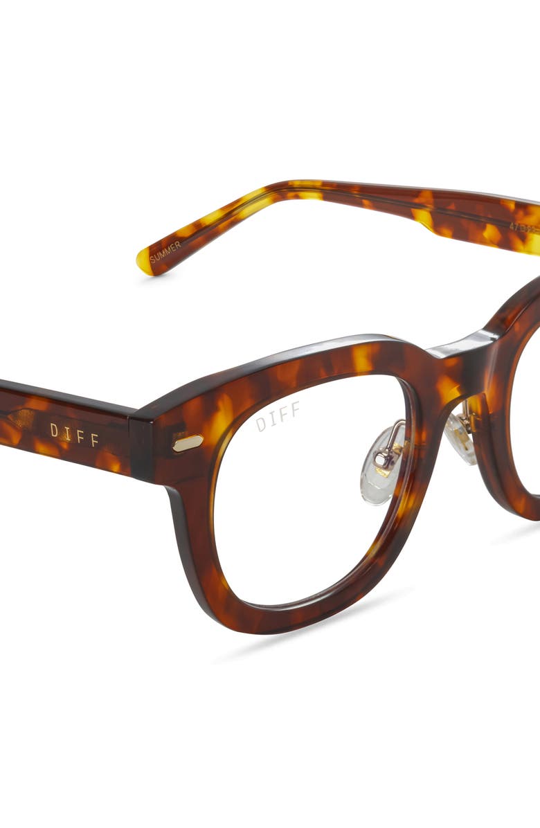 DIFF Summer 50mm Square Optical Glasses, Alternate, color, Amber Tortoise/ Clear