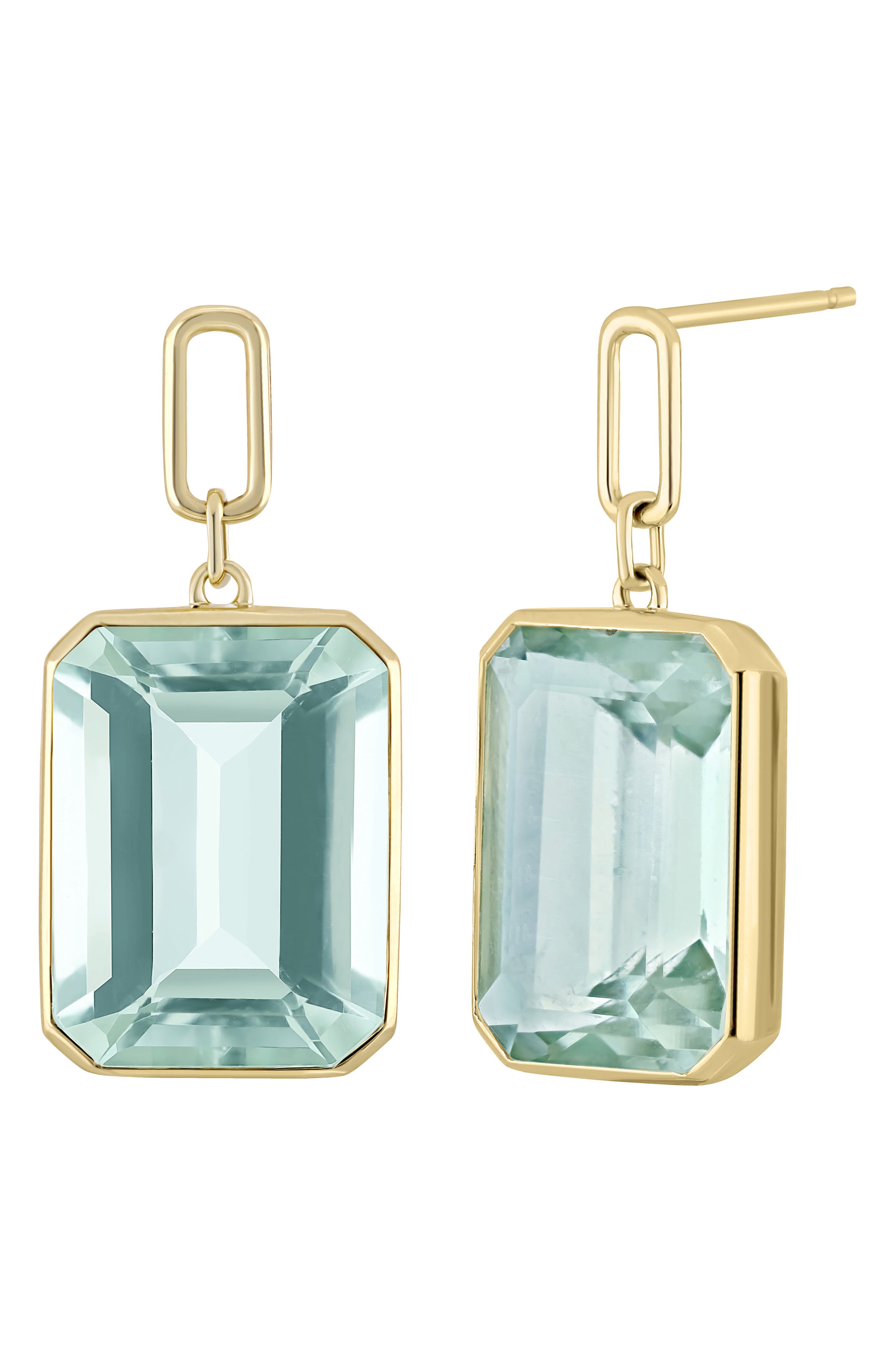 14k Gold Green Quartz Drop Earrings