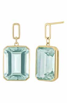 14k Gold Green Quartz Drop Earrings