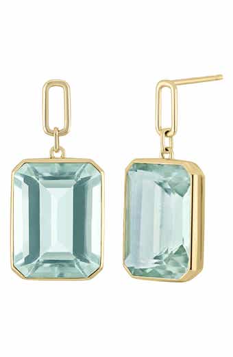 14k Gold Green Quartz Drop Earrings